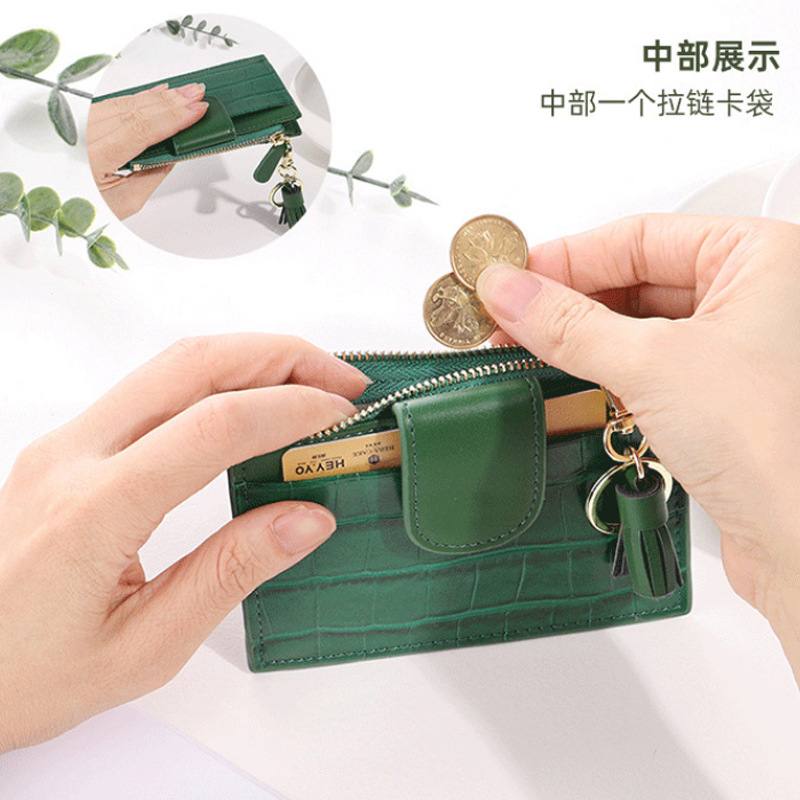 Cartera ultrafina rusa para mujer, con protección antirrobo contra deslizamiento, monedero para estudiantes, con patrón de piedra y patrón de cocodrilo, estilo delgado