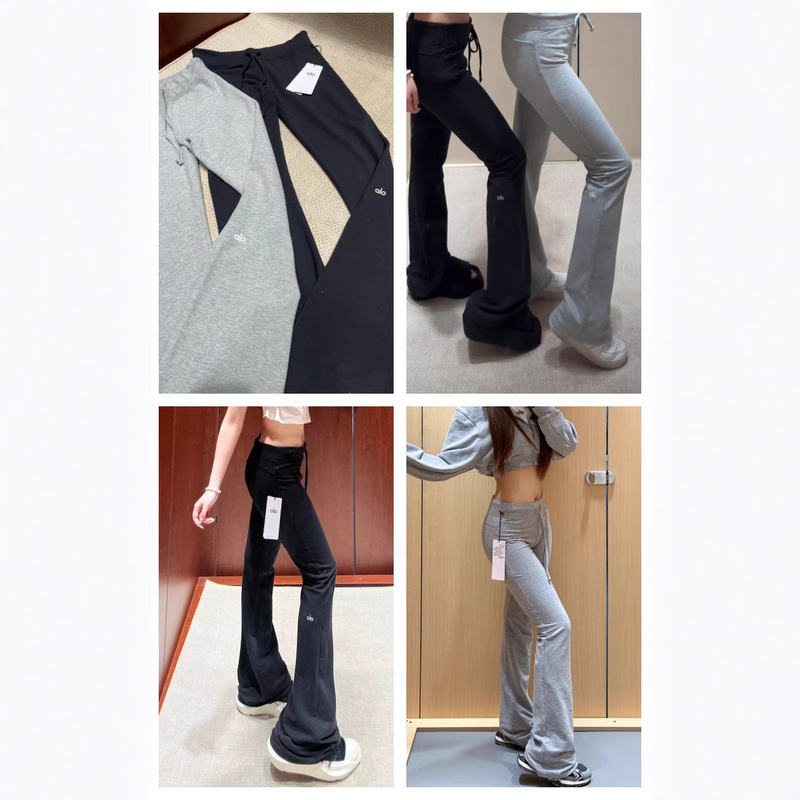 Alo Summer Straight Casual Pants Wide-Leg Yoga Sports Relaxed Drawstring Slightly Flared Slim Pants Comfortable and Loose
