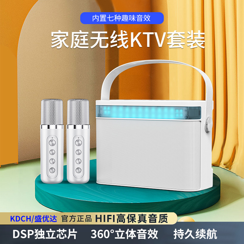 YS-224 K歌神器卡拉OK唱歌U段蓝牙KTV双麦克风音响一体机带节奏灯