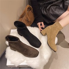 厚底马丁靴女2025秋季新款粗跟方头加绒短靴子韩系高跟瘦瘦小踝靴