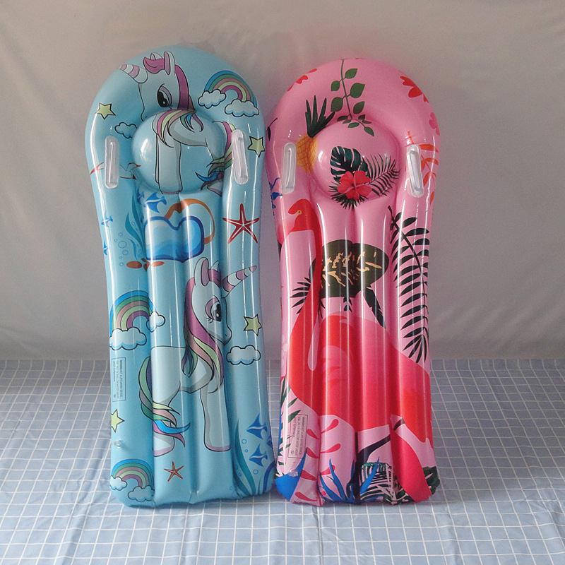 Inflatable floating row wholesale pvc thickened cartoon surfboard with handle swimming ring pool play water children floating row