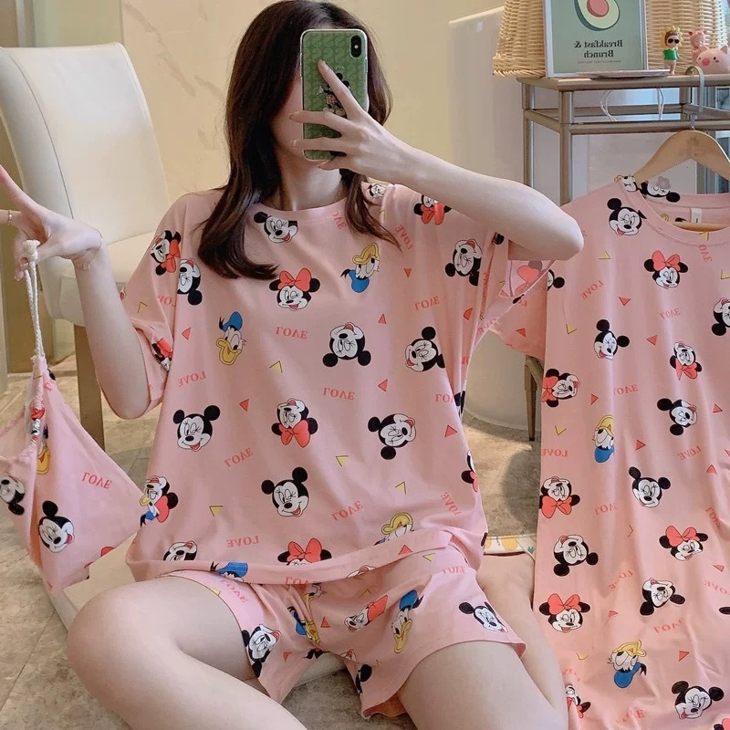 Pijamas de verano de las mujeres más el tamaño ins moda lindo pantalones cortos de manga corta estudiante de verano Delgado desgaste del hogar traje de dos piezas