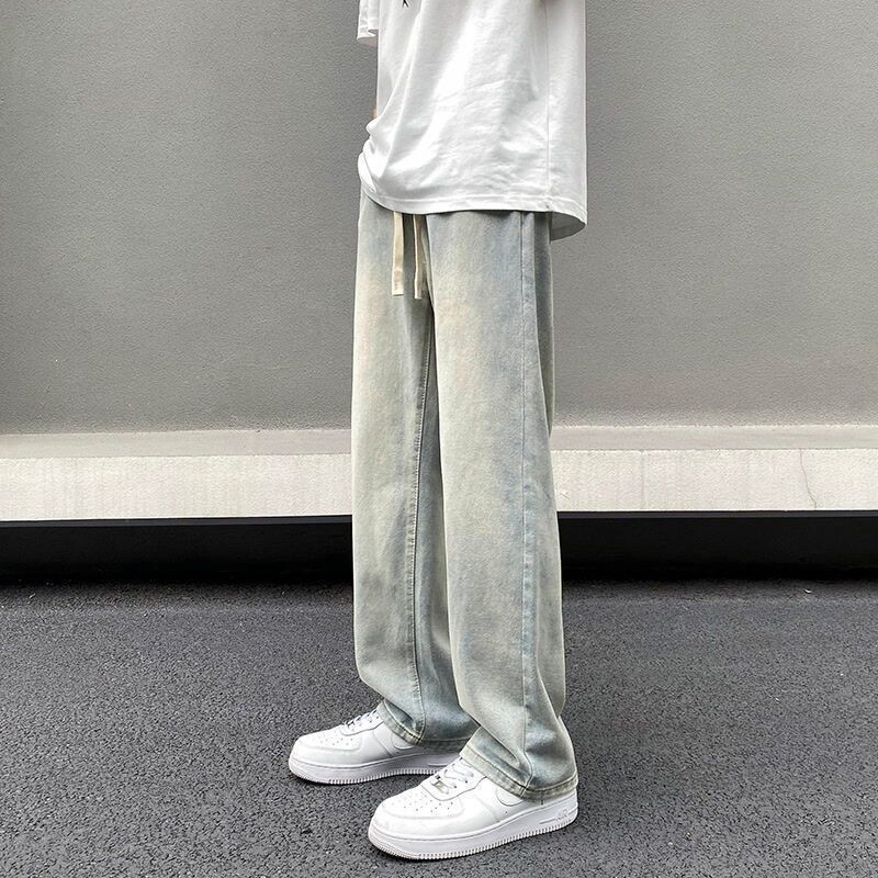 American-Style Yellow Mud Jeans for Men 2026 New Loose Straight Versatile Trendy High Street Wide-Leg Long Pants