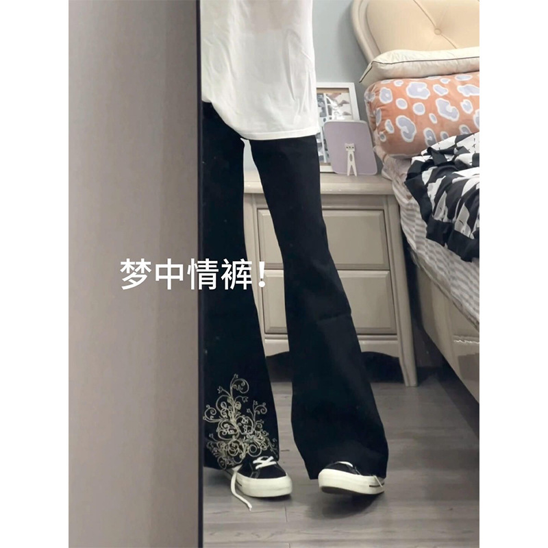 American Style High Street Black Micro-Lar Jeans Men's New Chinese Embroidered Straight Pants Trendy Brand Profile Lappers