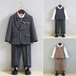Children's suit dress spring and autumn suit vest suit boy flower girl year-old host piano performance costume fleece-lined