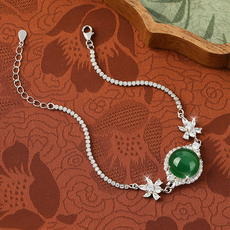 Venta directa de fábrica S925 plata con incrustaciones de alta calcedonia de hielo natural Pulsera mágica de estrella Estilo simple femenino Anillo de ágata Estilo en vivo