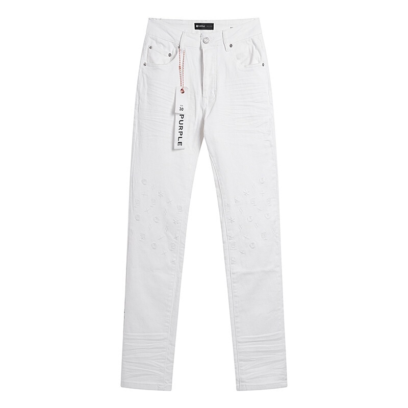 パープルブランド スモールフット ストレート マイクロフレア ストレッチ ジーンズ レトロ ダメージ加工 リップド デニム パンツ|undefined