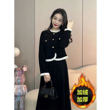 大码套裙小香风套装裙两件套木耳边秋冬加绒显瘦遮肉灯芯绒套装裙
