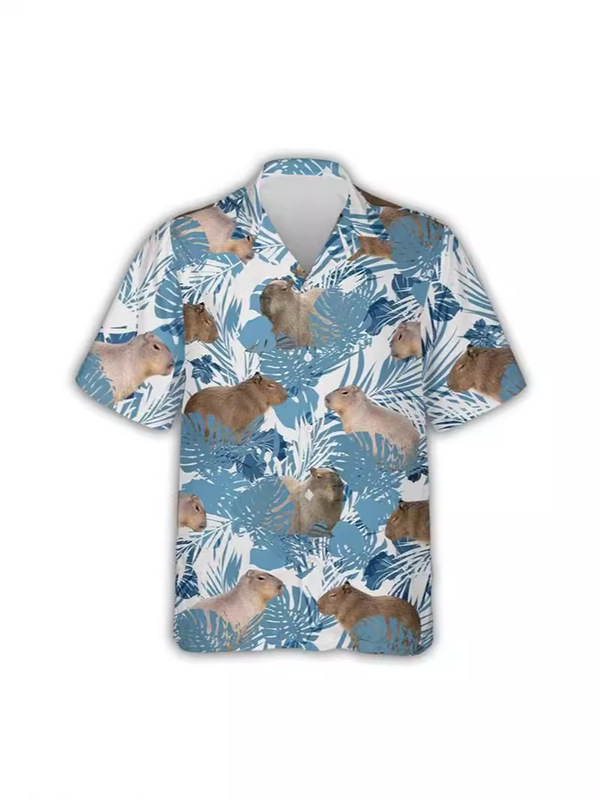 Temu Y2 summer new men's shirt, 3D printed with a kawaii capybara design, men's Hawaiian shirt Temu Y2 summer new men's shirt, 3D printed with a kawaii capybara design, men's Hawaiian shirt