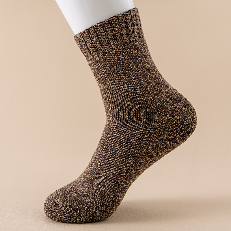 Calcetines de anillo para hombres de otoño y invierno más terciopelo grueso calcetines de piso de color sólido paralelo calcetines de toalla al por mayor transfronterizos