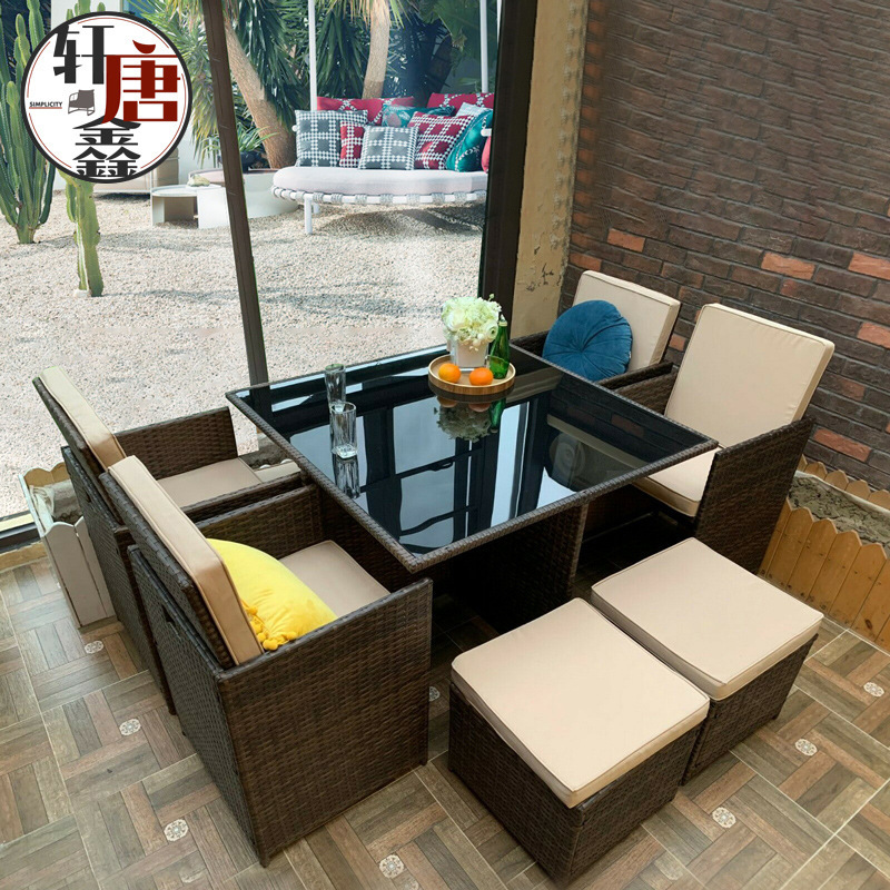 Mesa y silla al aire libre de caña silla mayorista balcón ocio de cinco piezas patio muebles al aire libre de caña combinación de mesa y silla