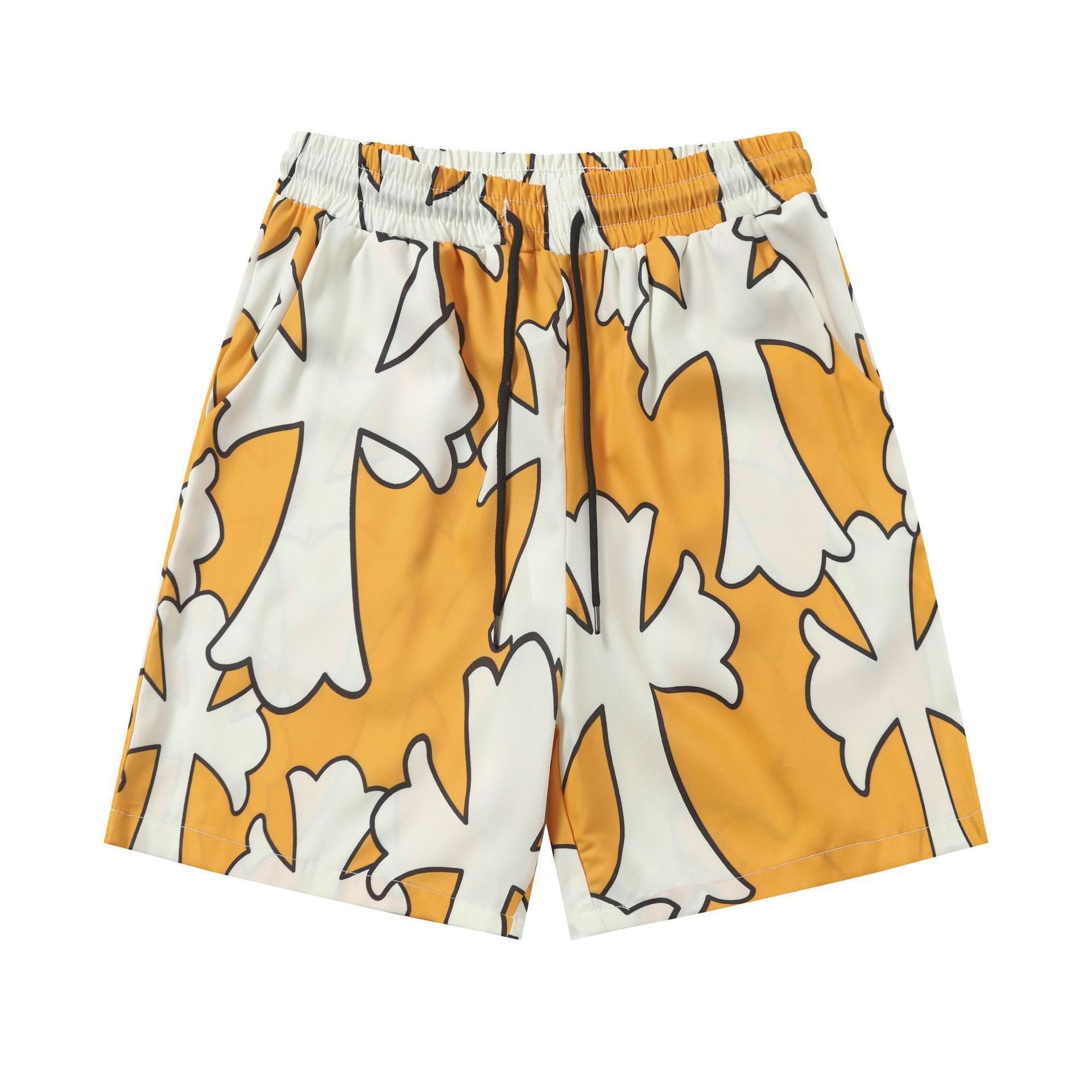 Chrome Hearts Board Shorts Cross Print Yellow