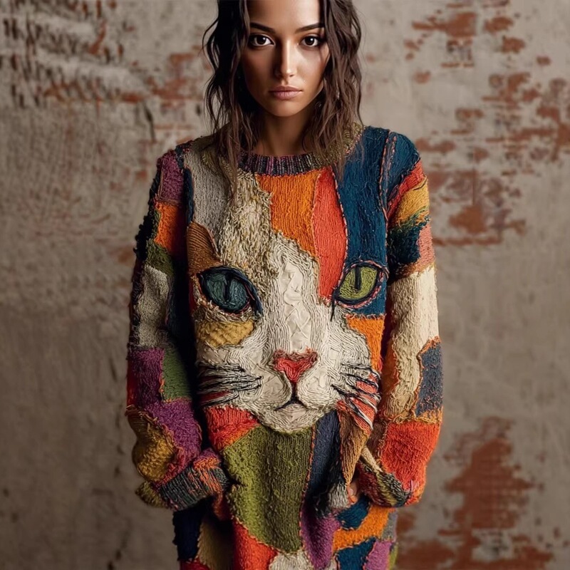 New Autumn and Winter European-Style Loose Animal-Print Faux Sweater for Women with a Unique Design, Retro Casual and Lazy Style New Autumn and Winter European-Style Loose Animal-Print Faux Sweater for Women with a Unique Design, Retro Casual and Lazy Style