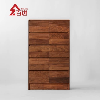 意式极简五斗柜缅甸柚木黑胡桃硬枫木原木蜡油抽屉现代客厅卧室