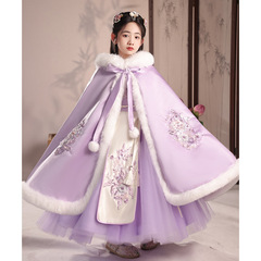 Girls' Hanfu Winter Fleece Purple Super Fairy Chinese Style Ancient Costume Performance Dress Girl New Year Dress New Year Outfit Thickened