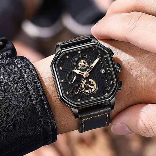 Men's Watch with High-Quality Appearance for Students, Square Quartz Watch with Trendy Large Dial, Waterproof Sports Model for Youth