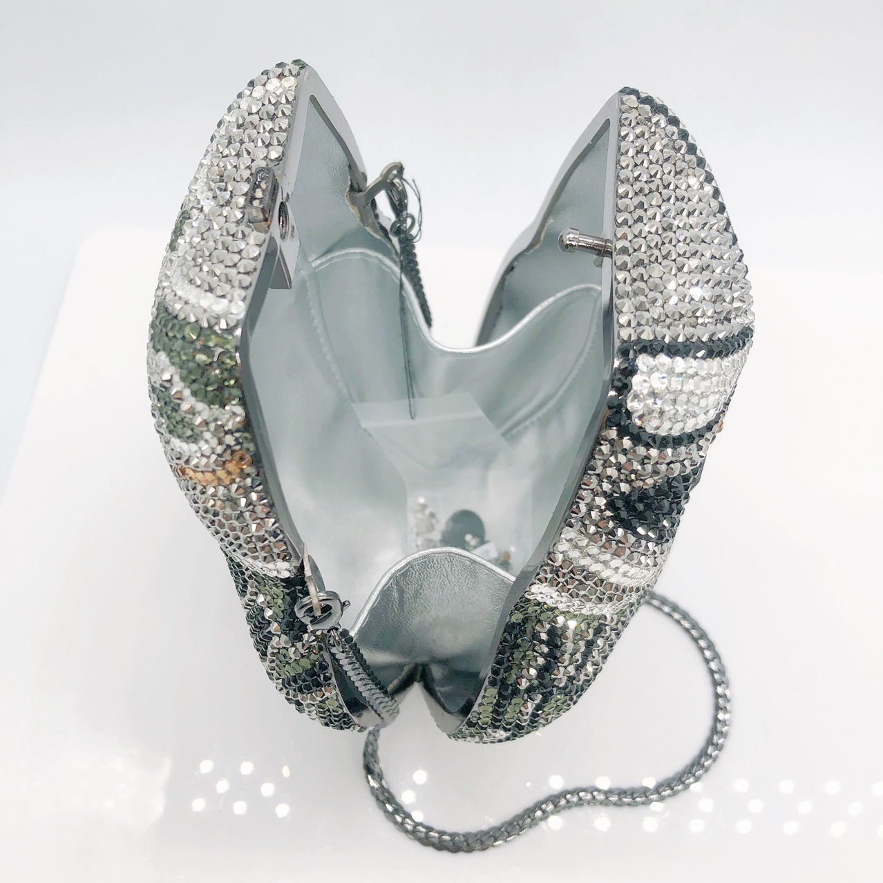 Túi clutch nữ đính đá rhinestone dạ tiệc đáy phẳng — Màu bạc chi tiết 3