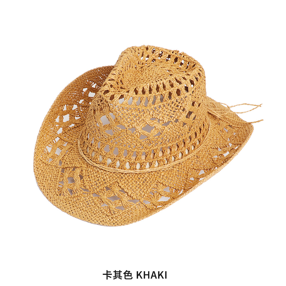 Zomerse holle strohoed met brede rand, reis- en strandhoed, geweven strohoed voor stellen, western cowboyhoed, zonnescherm, ademende strohoed_voghion.com