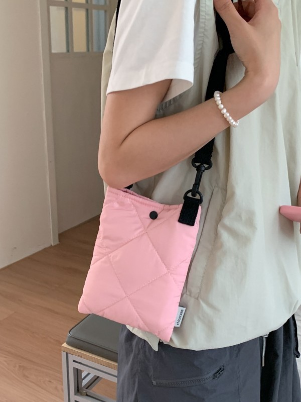 单肩包女士秋冬2025新款菱格绣线小包包ins手机包衔缝棉服斜挎包|undefined