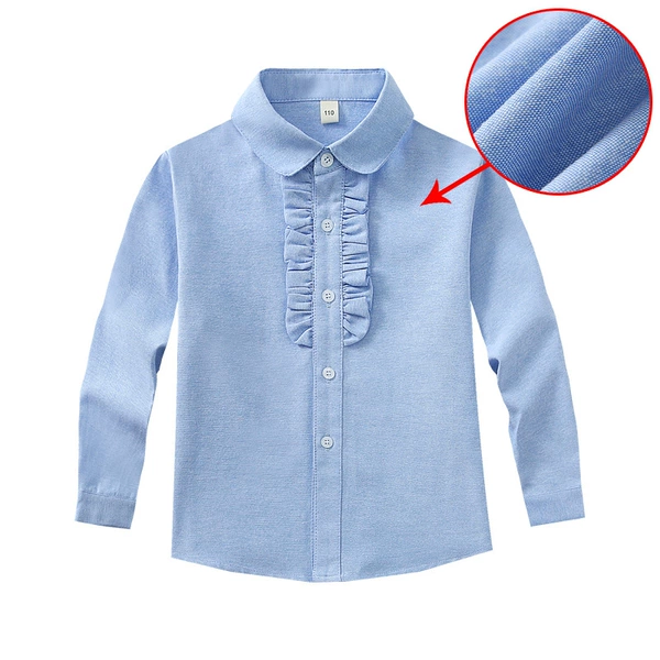 Blue Oxford Textile (Girls Long Sleeves with Ruffles)