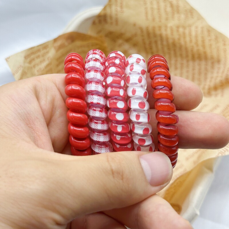 红色电话线发圈高弹力耐用橡皮筋低马尾丸子头扎头发绳过年头饰女|undefined