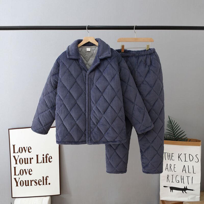 Men's Winter Cotton-Padded Jacket and Pants Set for Prison Guards, Prisoners, and Labor Reformers, Thickened Coral Fleece Pajamas and Loungewear Set