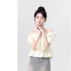 Apricot One-Shoulder Suspender Puff-Sleeved Babydoll Shirt for Women Summer 2025 New Style Chic Square Collar Short-Sleeved Shirt Short Top