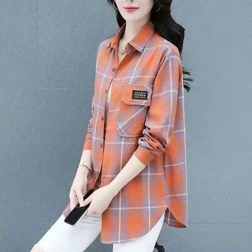 Mom's Cotton Shirt, Versatile Spring and Autumn Long-Sleeve Checkered Blouse for Women, Middle-Aged Women's Thin Checkered Jacket, Women's Cardigan Top