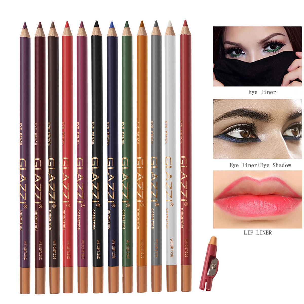 Nuevo 12-color ceja lápiz traje de color mezclado a juego Comercio exterior labio liner pluma fácil de color impermeable ceja lápiz maquillaje al por mayor