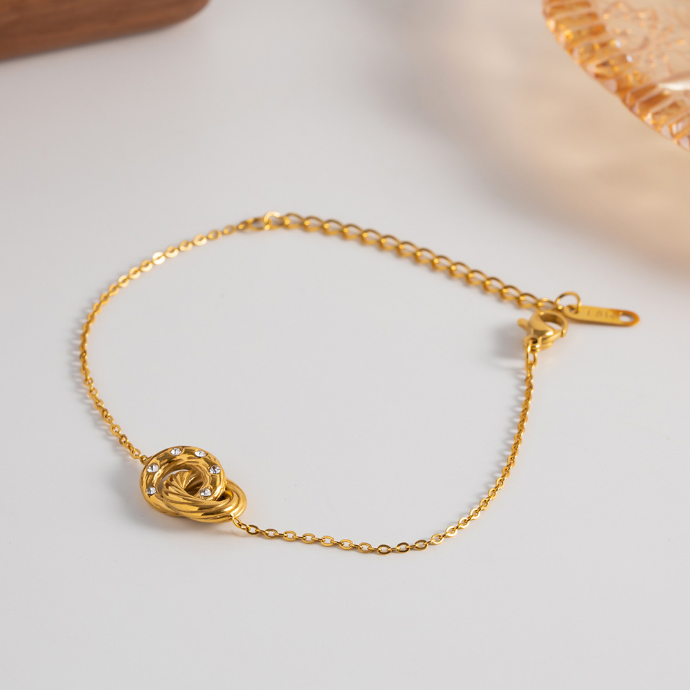 Retro Geometric Stainless Steel Inlay Zircon Bracelets 1 Piece