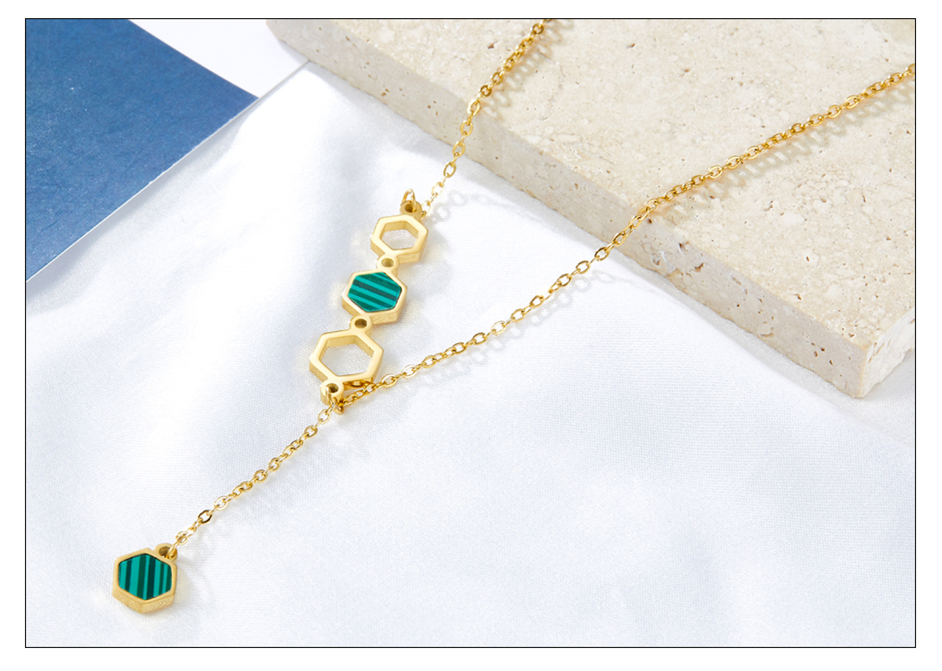 Retro Hexagon Square Stainless Steel Enamel Necklace Colorza_colorza_5