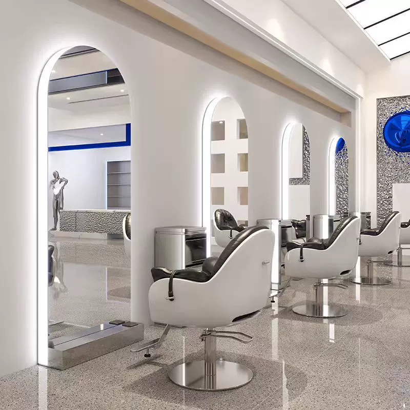 定制理发店镜台单双面发廊专用美发店靠墙落地镜带灯镜子美发镜台