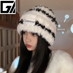 秋冬新款针织毛线毛绒帽女保暖帽子围巾百搭显脸小护耳帽厂家直销