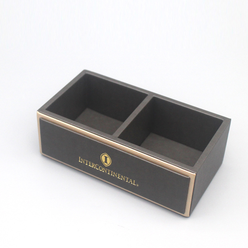Caja de almacenamiento de hoteles Caja de artículos de cuero de alto nivel Guía de servicio de habitaciones Clip de notas Base de control remoto Kit de residencia