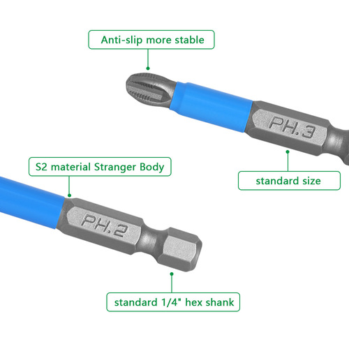 12-piece set of non-slip bits, screwdriver, strong magnetic S2 steel electric bit tip, cross bit ph1 ph2 ph3 PZ1