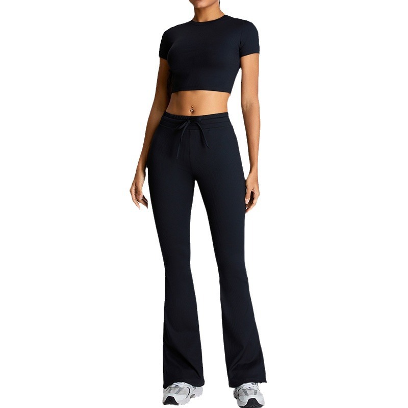 Hizo micro-lazo yoga conjunto de mujer delgada ropa de ejercicios de fitness chaqueta de tenedor abierto conjunto de ejercicios de salto