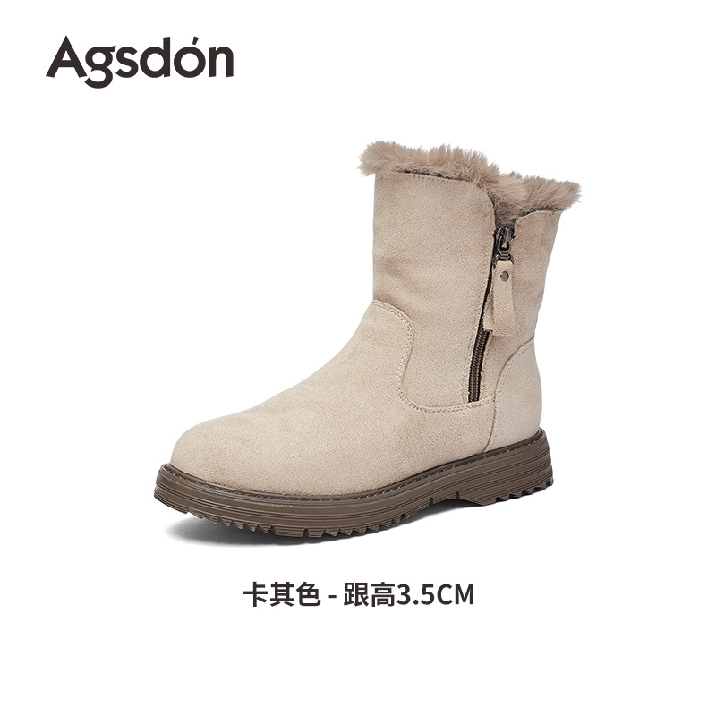Botas de nieve de fondo grueso de Augu Shi Deng mujeres invierno 2025 zapatos de algodón gruesos de cañón corto, botas de moda de fondo plano pequeñas