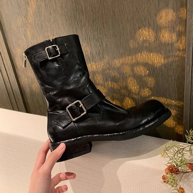 Nuevas botas Martin de otoño e invierno con diseño de hebilla a la moda, punta redonda, tacón grueso, que aumentan la altura y estilizan la pierna, botines cortos para mujer.