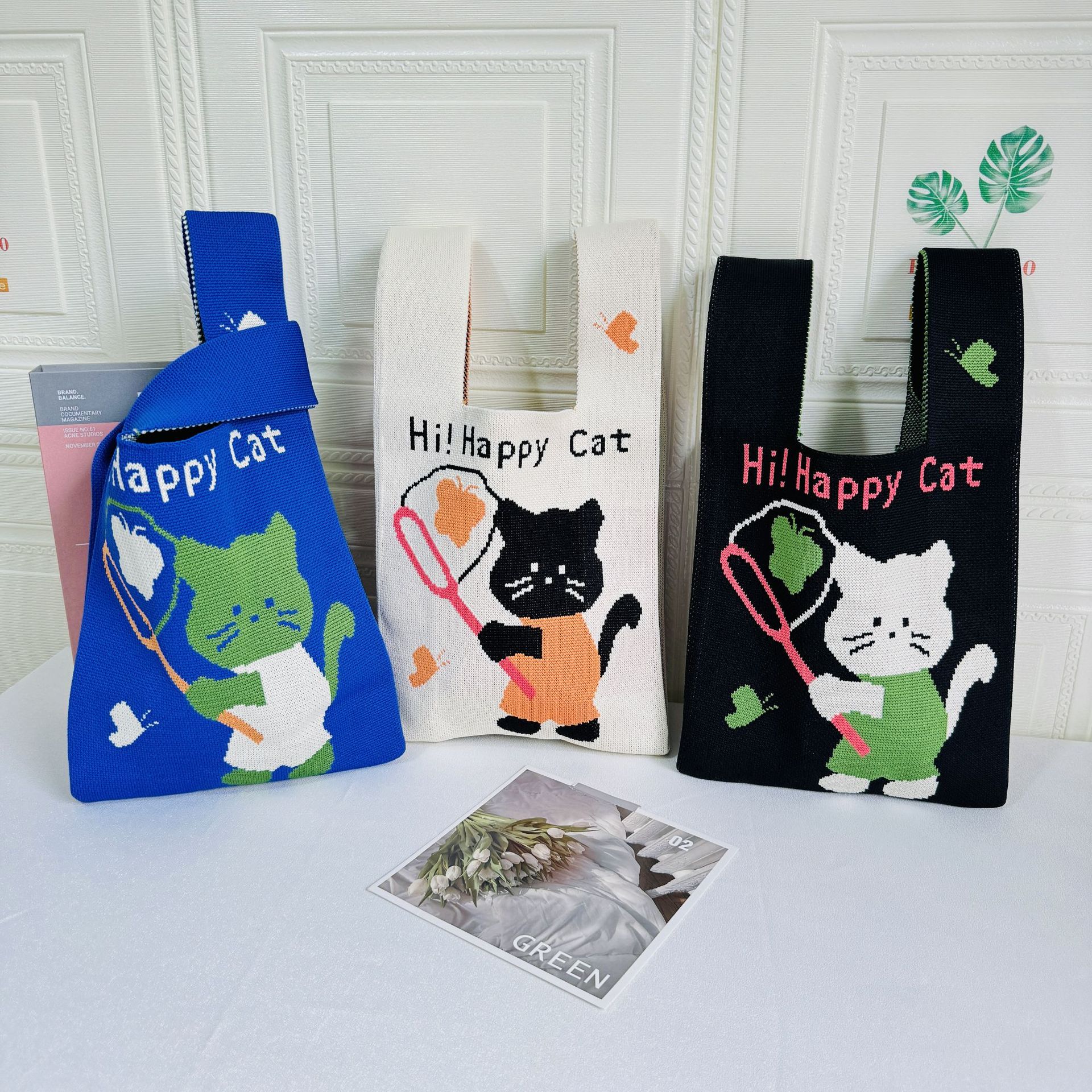 2024 Spring Korean Version Unique Design Cute Cat Handbag Versatile Large Capacity Shoulder Bag Casual Small Square Bag