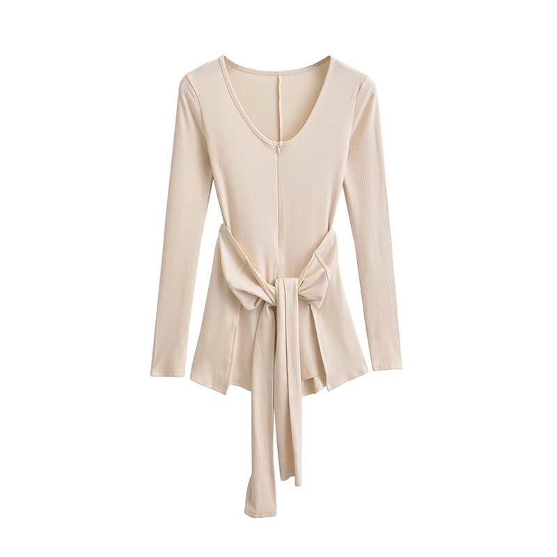 24486-European and American style hot girl sexy tight jumpsuit women's 2024 waist strap two-piece long sleeve jumpsuit