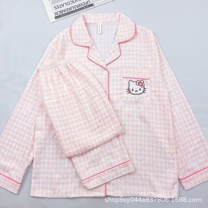 Dolce niña encantadora caricatura perro impresión pijama mujer primavera y otoño nuevo suelto pantalones largos de mangas largas set de ropa para el hogar
