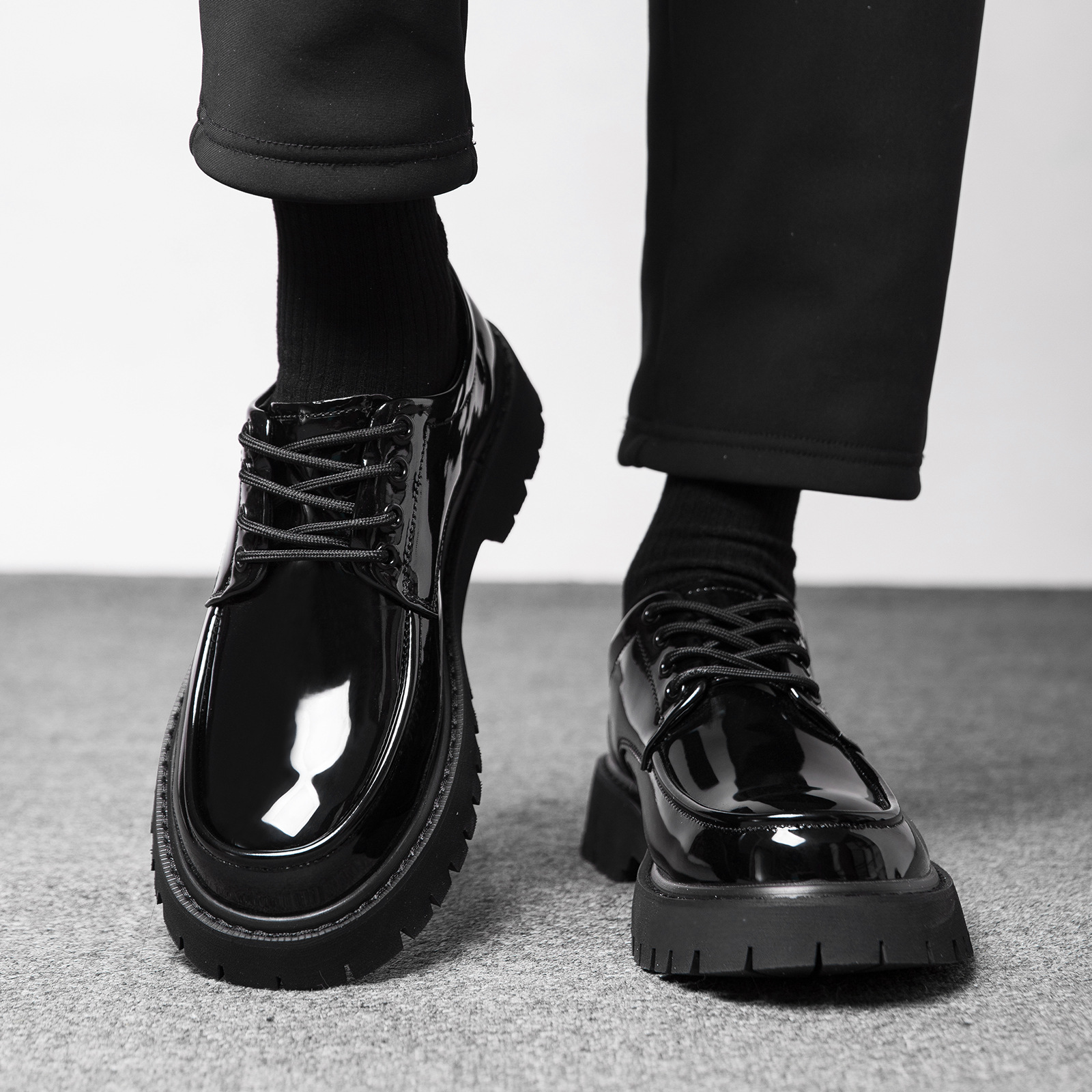 Kişi dəri loafer ayaqqabısı, qalın altlıq, qara