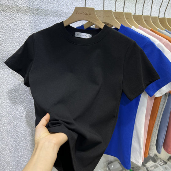 40 pieces 94 cotton combed cotton live broadcast quality elegant solid color round neck short sleeve T-shirt Women's Western style underwear top