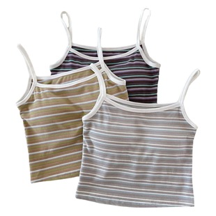 Pure Desire Sweet Camisole Women's Pure Cotton Belt Chest Pad Striped Color Matching Sexy Hot Girl Inner Wearing Outer Wearing Beautiful Back Top
