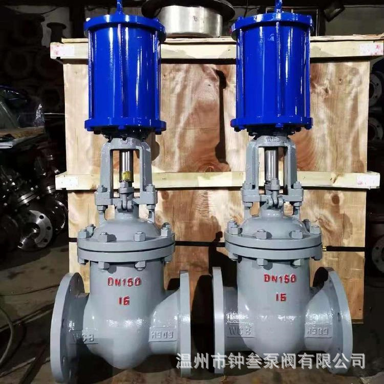 不锈钢气动法兰闸阀 Z641W-25P 带信号三联件 气动快开闸阀 DN100