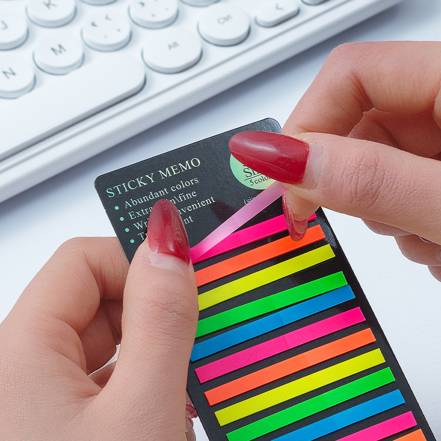 Glare susurro pastillas transparentes muy delgadas etiquetas de índice largas 300 etiquetas de índice de color fluorescente PET impermeable