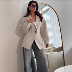 2025新款秋冬季欧美跨境亚马逊独立站休闲纯色西装毛呢外套女装女