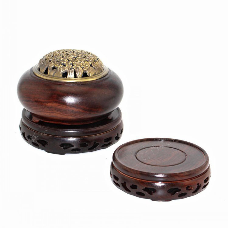 Solid Wood Incense Burner Base, Black Ziqi Wood, Solid Wood Qiyanshi, Purple Clay Teapot Ornament, Hollow Round Base, Wood Stand
