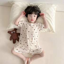 男女童睡衣夏季新款冰丝薄款印花家居服宝宝分体短袖裤空调服套装