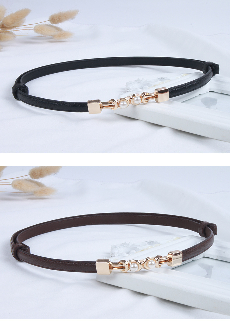 Elegant Solid Color Pu Leather Imitation Pearl Alloy Women's Leather Belts display picture 3